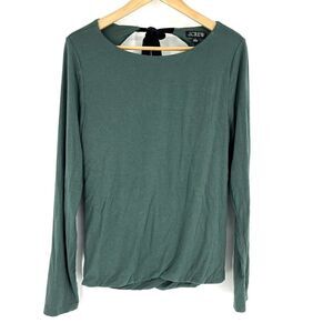 J Crew Top Size Large Womens Green FormKnit Open Back Top Velvet Bow Holiday